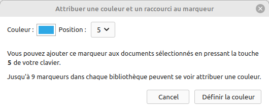 Boîte de dialogue pour attribuer une couleur à un marqueur