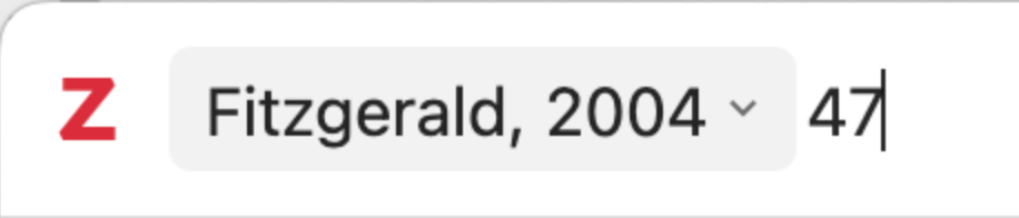 Saisie directe d'un numéro de page dans le champ de recherche de la boîte de dialogue de citation