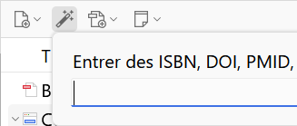 Fenêtre d'ajout d'un document par son identifiant, dans le panneau central de la fenêtre de Zotero