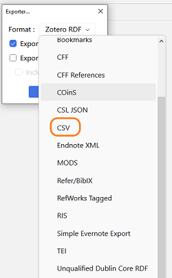 Formats d'export avec CSV mis en évidence