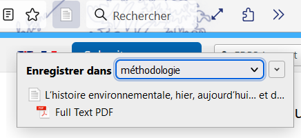 Message de progression de l'enregistrement affiché dans le navigateur, après un clic sur le bouton du connecteur Zotero