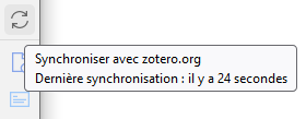 Icône d'état de la synchronisation dans le panneau de droite de la fenêtre de Zotero